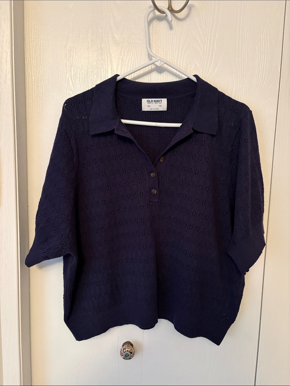 Old Navy Navy Pointelle Polo Knit Top